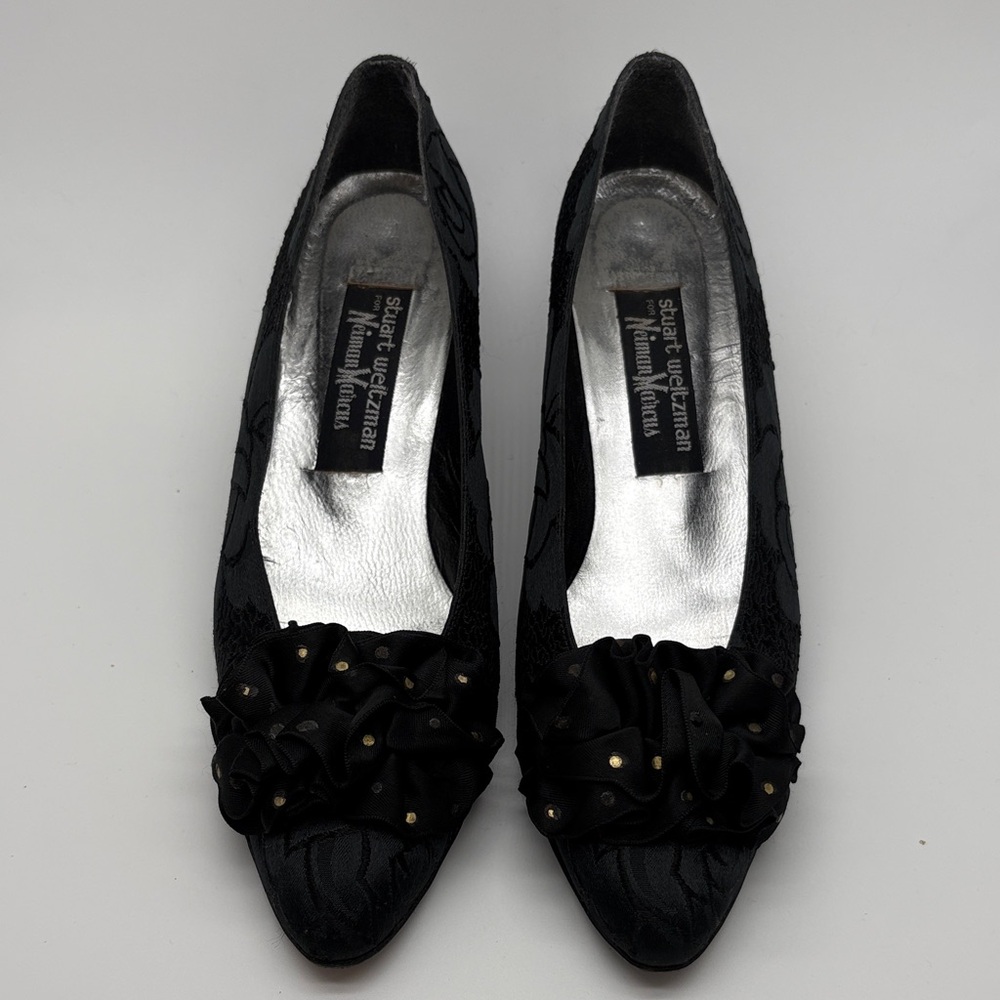 Stuart Weitzman Black Floral Embellished Heels